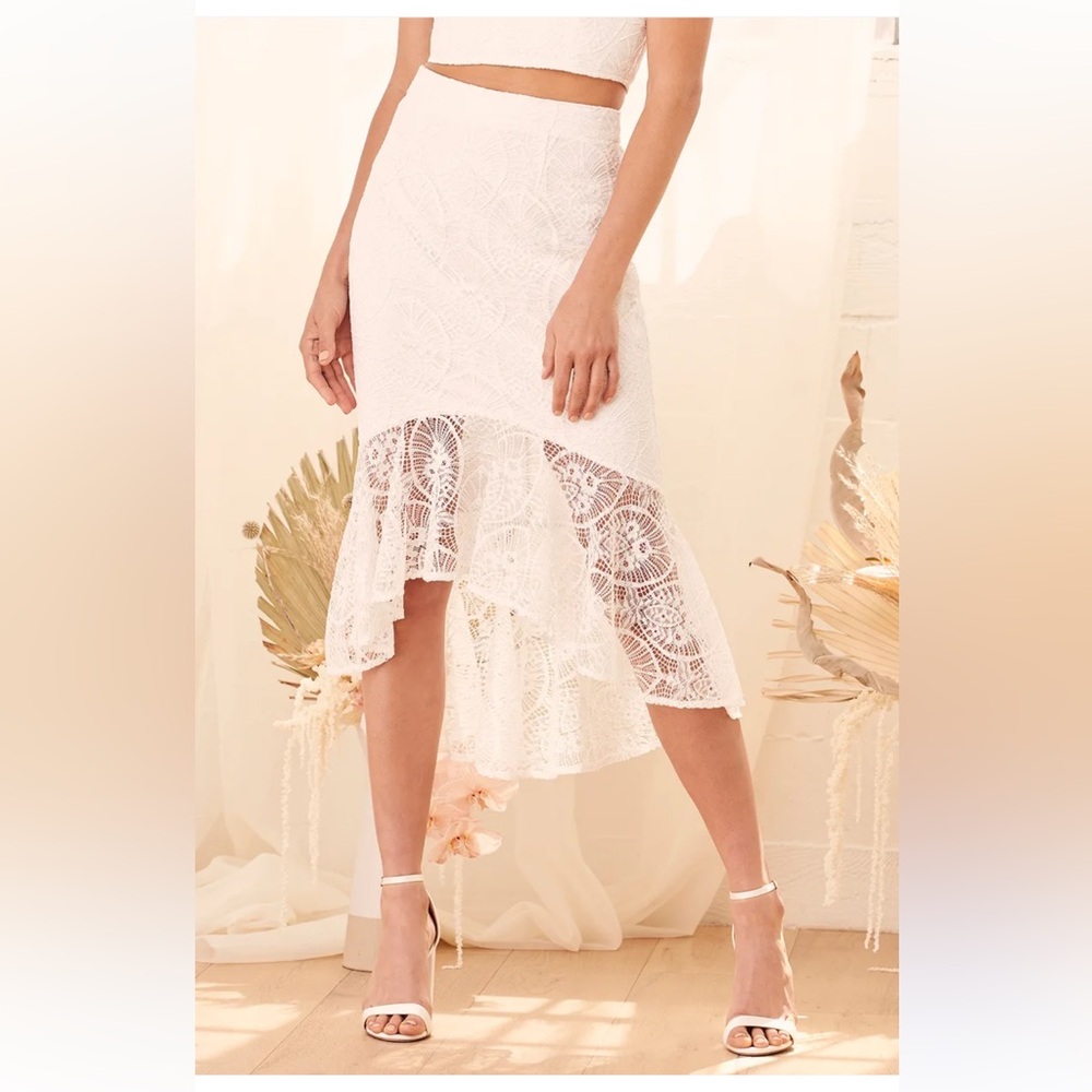 Perfect Plus One White Lace High-Low Two-Piece Dress